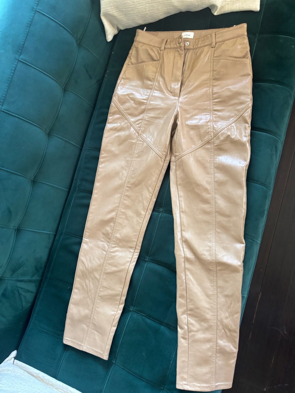 Aritzia Wilfred Melina Tan Faux Leather High-Waist Slim Pants